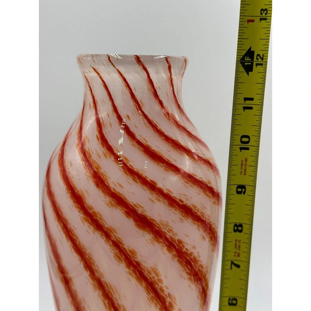 Vtg MCM Art Glass Vase White Burnt‎ Orange Swirl Design Opaline? 12